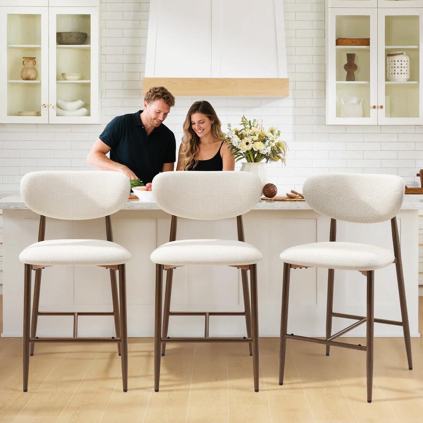 MALOL Bar Stools Set of 4, Counter Height bar stools, Kitchen Bar Stools with Backs, Modern Upholstered, Modern Bar Stools with Metal Legs for Kitchen Island, Counter, Beige