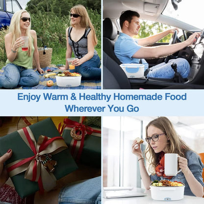 FVW Electric Lunch Box Food Warmer 2 in 1, Portable Heater for Car and Home, Leak Proof, 1.5 L Removable Stainless