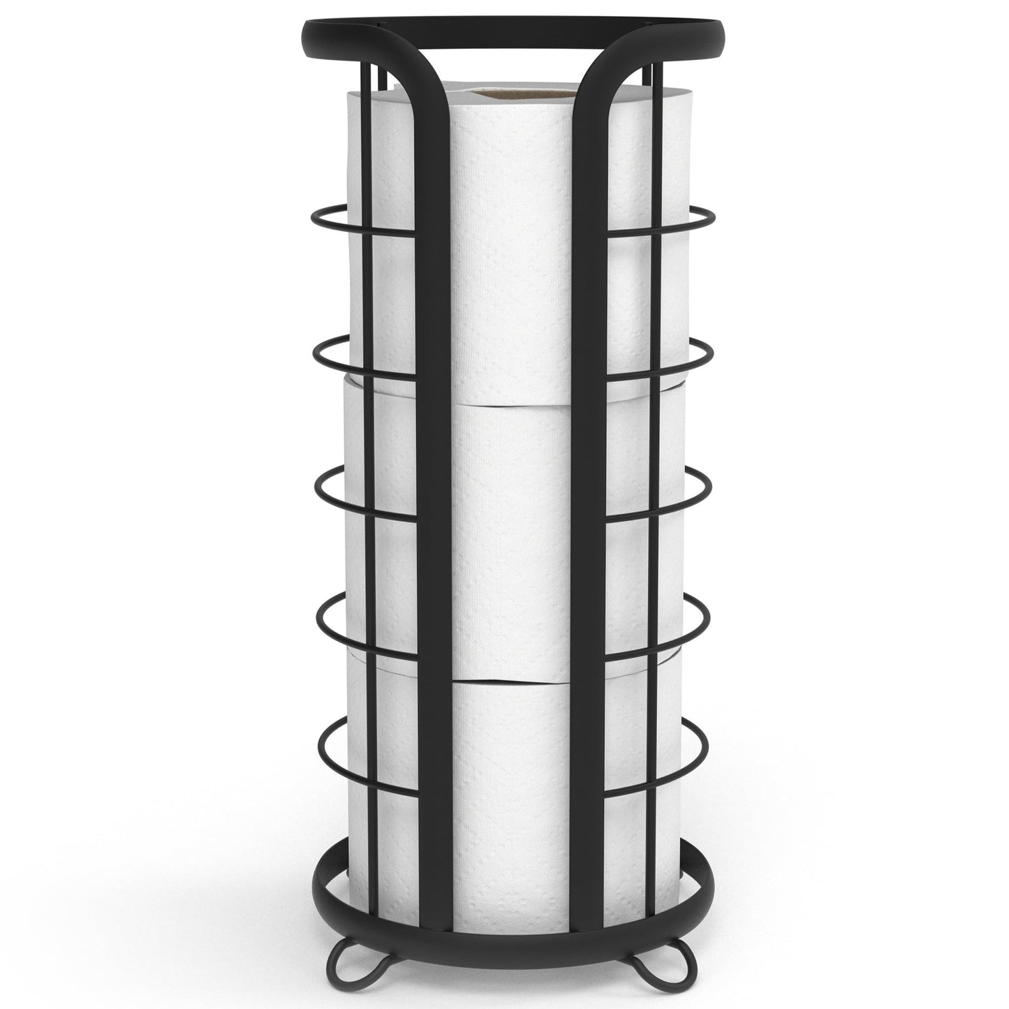 BROOKSTONE Toilet Paper Holder Stand Reserve - Free Standing Toilet Paper Stand with Storage that Holds Mega Rolls, Standing Bathroom Tissue Organizer, Bathroom Decor - Modern Storage Holder, Black