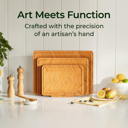 Keechee Bamboo Cutting Board, Reversible Wood Cutting Boards for Kitchen with Juice Grooves, Atelier Collection Handcrafted Large Serving Tray, Luxury Housewarming Wedding Gifts for New Home