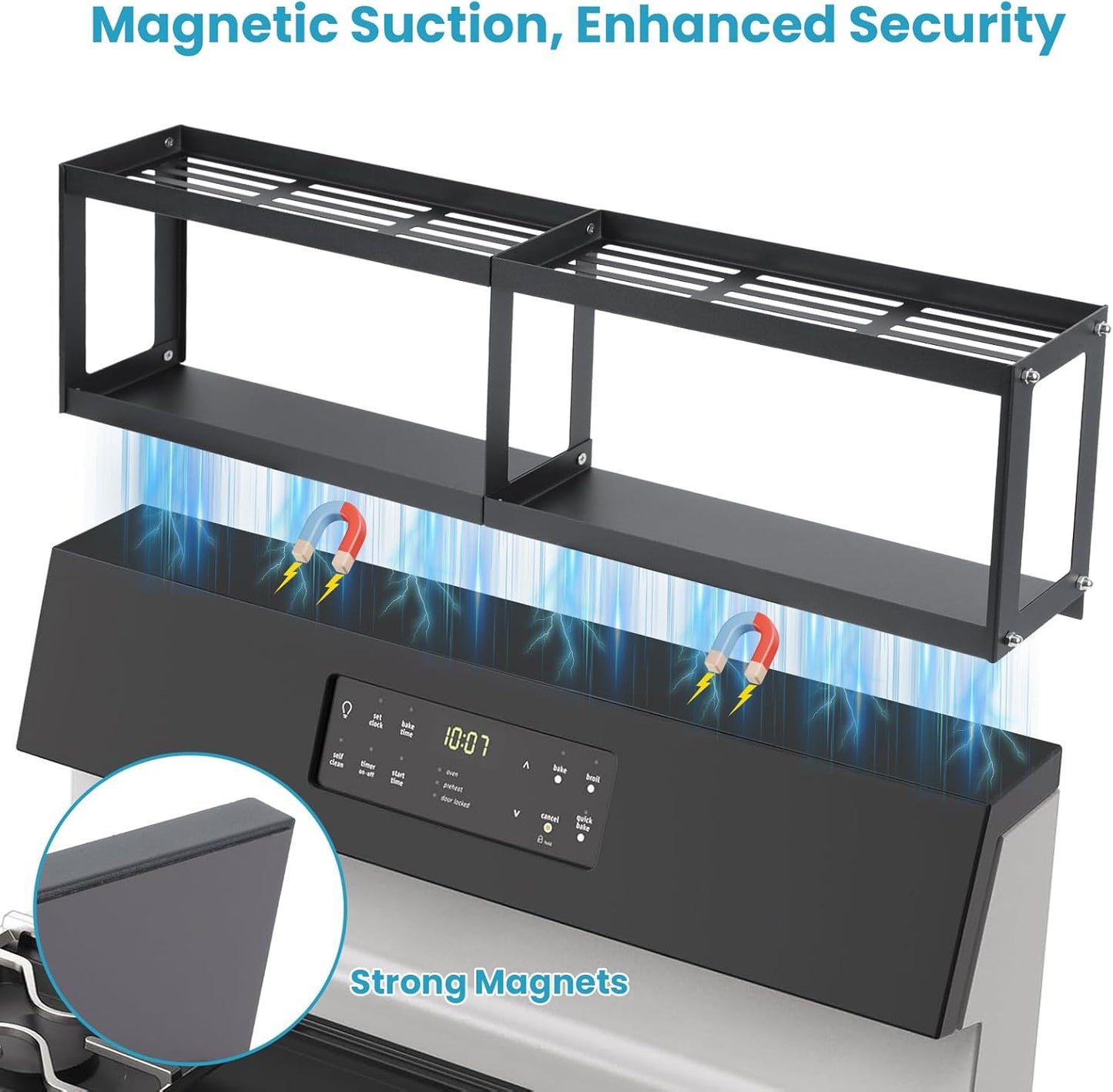 2 30 Inch 2 4 OTraki Tier Strong Magnetic Oven Shelf Length Spice Rack Over The Stove Shelf with Anti-Slip Mats