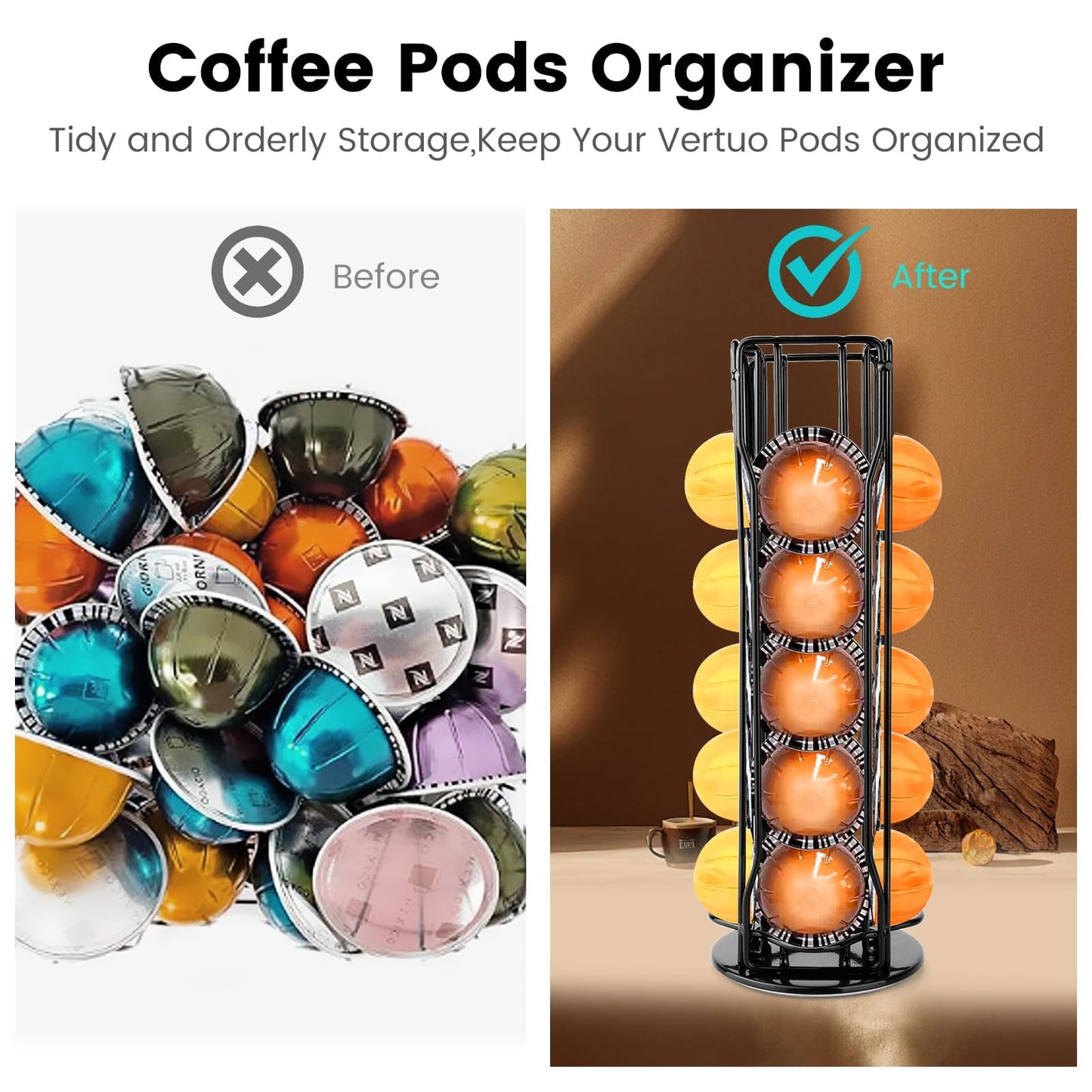 Coffee Pod Stand Holder for Nespresso Vertuoline 20 Pods, Coffee Bar Vertuo Pod Organizer Rack, 360° Rotating Coffee Capsule Holds Storage, 20 Pods Holder Spinner for Nespresso Vertuo Line (Black)