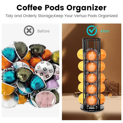 Coffee Pod Stand Holder for Nespresso Vertuoline 20 Pods, Coffee Bar Vertuo Pod Organizer Rack, 360° Rotating Coffee Capsule Holds Storage, 20 Pods Holder Spinner for Nespresso Vertuo Line (Black)