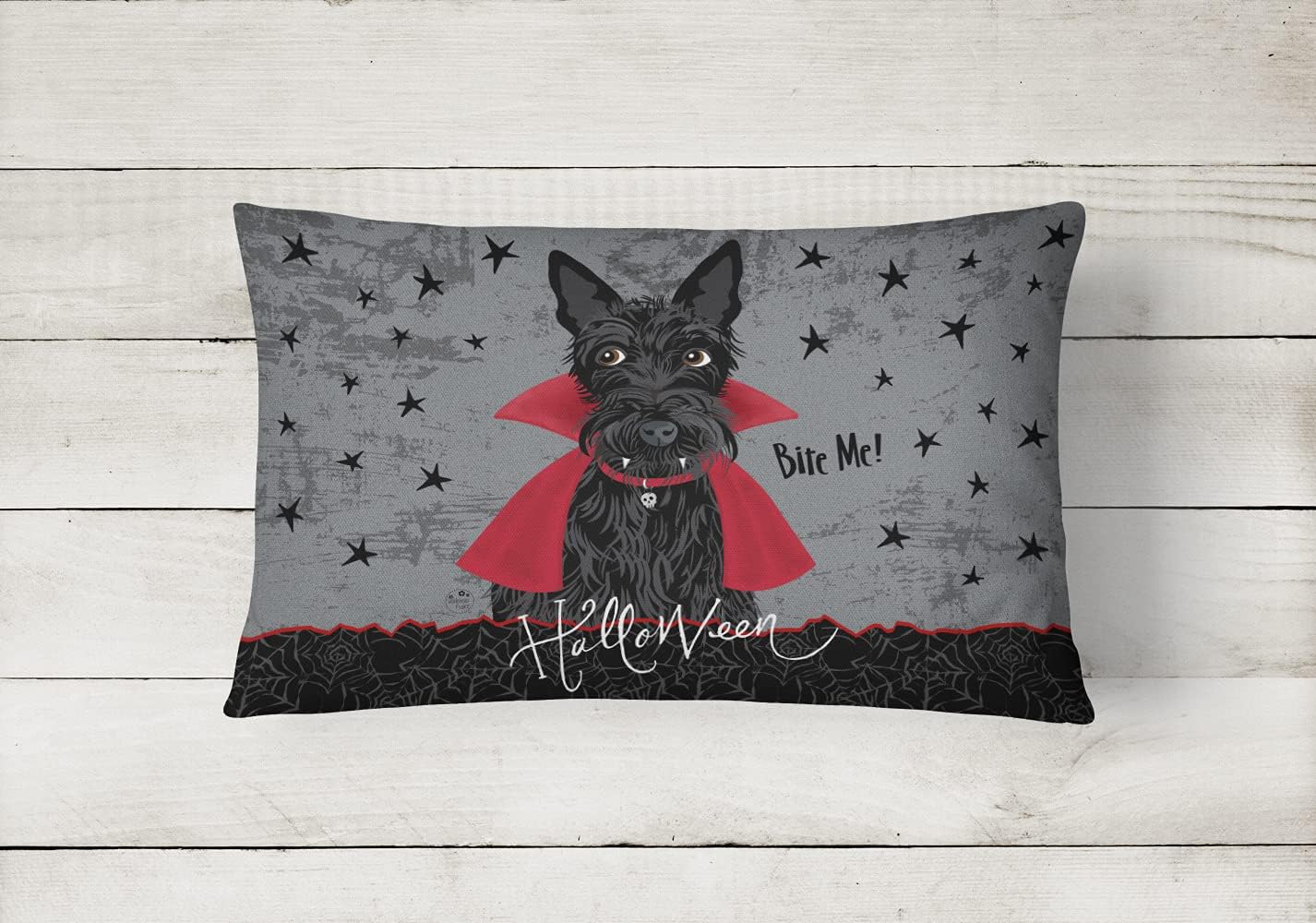 Caroline's Treasures VHA3037PW1216 Halloween Vampire Scottie Canvas Fabric Decorative Pillow, Indoor Outdoor