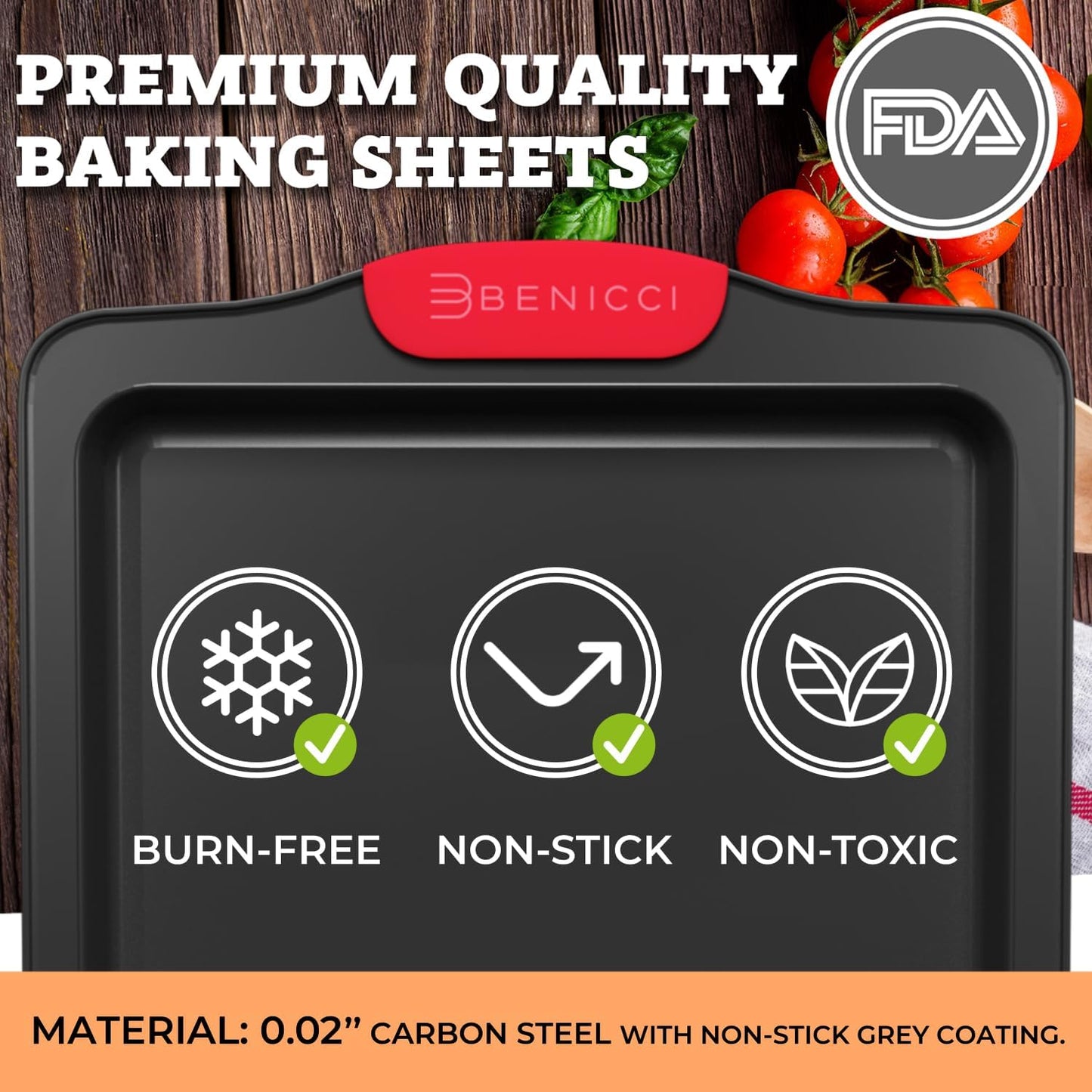 Set of 3 Premium Non-Stick Baking Sheets - Deluxe BPA Free Bakeware Pans with Easy to Clean Silicone Handles