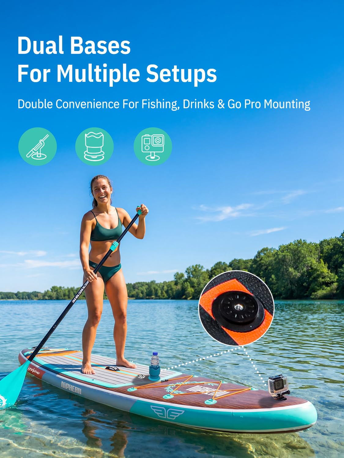 Niphean (Extra Large) Inflatable Paddle Board, SUP for 2+1 People/Family 500lbs Capacity Stand Up Paddle Board with SUP Accessories, StabilTrac Fin Non-Slip Paddleboard for Adults-Light Green