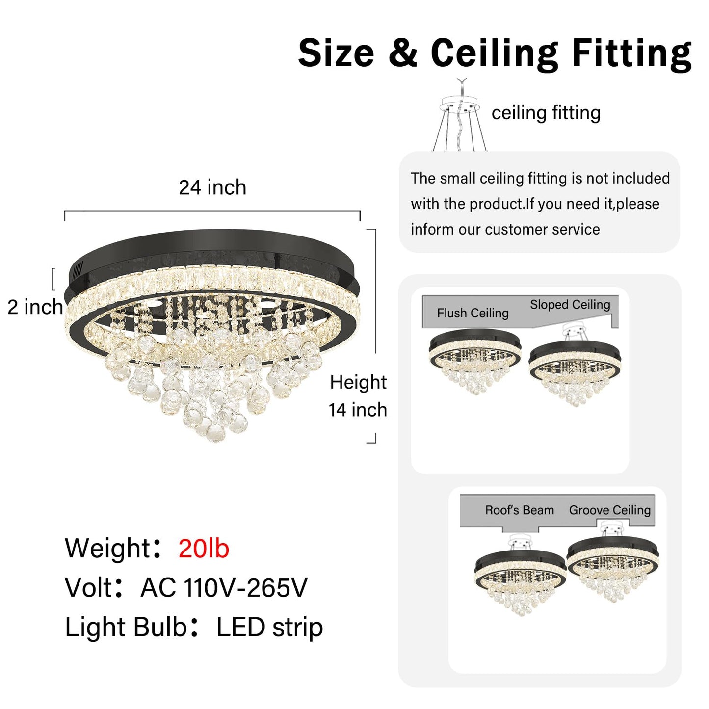 Shial Lighting Dia 24" Modern Crystal Chandeliers for Dining Room,Black Raindrop Chandelier Flush Mount Chandeliers for Living Room Bedrooms Dining Room Dimmable 2700k 4500k 6000k