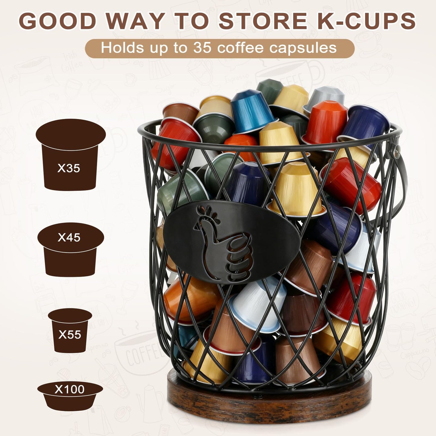 AOOHOOA Egg Basket for Gathering Fresh Eggs, Round Egg Collecting Basket with Handle, Egg Holder Countertop Decor & K-Cup Organizer (Metal)