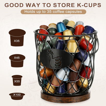 AOOHOOA Egg Basket for Gathering Fresh Eggs, Round Egg Collecting Basket with Handle, Egg Holder Countertop Decor & K-Cup Organizer (Metal)