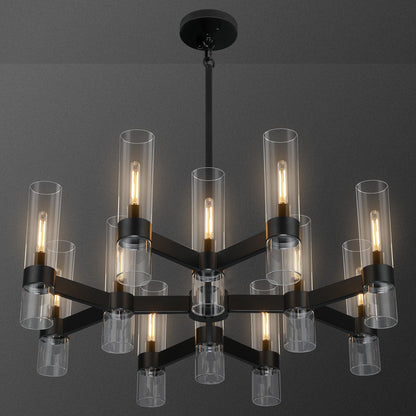 12 Light Black Chandeliers for Dining Room Light Fixtures Over Table, Modern Farmhouse Chandelier with Clear Glass Cover for Living Dining Room Kitchen Island Bedroom Foyer 34"