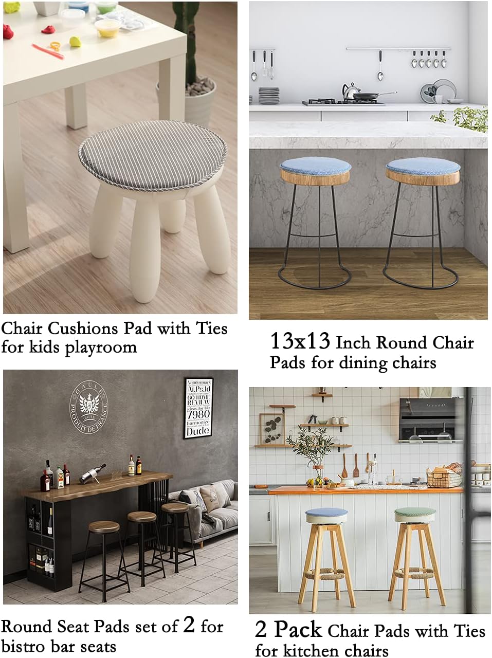 2 Pack 13 Inch, Round Stool Chair Cushions for Kitchen Dining Seat Pads with Ties Non Slip Cushions Pad for High Stool