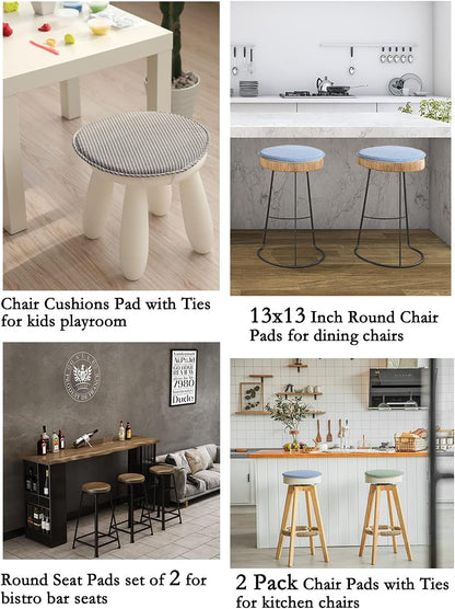 2 Pack 13 Inch, Round Stool Chair Cushions for Kitchen Dining Seat Pads with Ties Non Slip Cushions Pad for High Stool