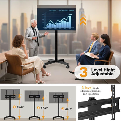 Hemudu Mobile TV Stand for 23-60 Inch LCD LED Flat/Curved Screen TVs, TV Cart Holds up to 77Lbs, Rolling TV Stand with Tilt and Height Adjustable, Pole TV Floor Stand with Wheels Max VESA 400x400mm