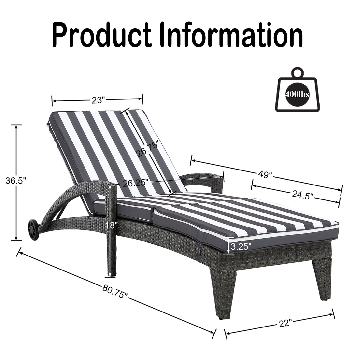DAYAOUTDOOR Patio Chaise Lounger Set of 2, Outdoor Lounger Patio Chairs, Heavy Duty Lounge Chairs Outdoor, Chaise Lounges for Resort, Backyard, Deck, Poolside, Garden, Grey Stripe