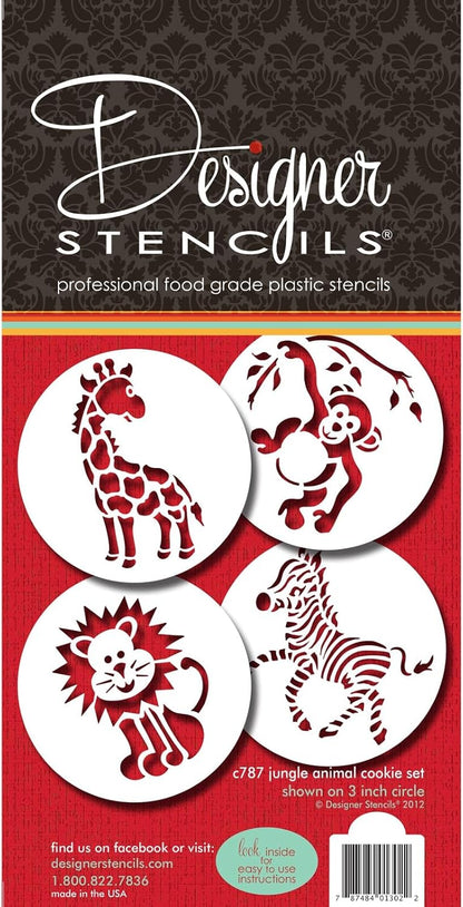 Designer Stencils Jungle Animals Cookie, Beige/Semi-Transparent, Fits 3" Circle