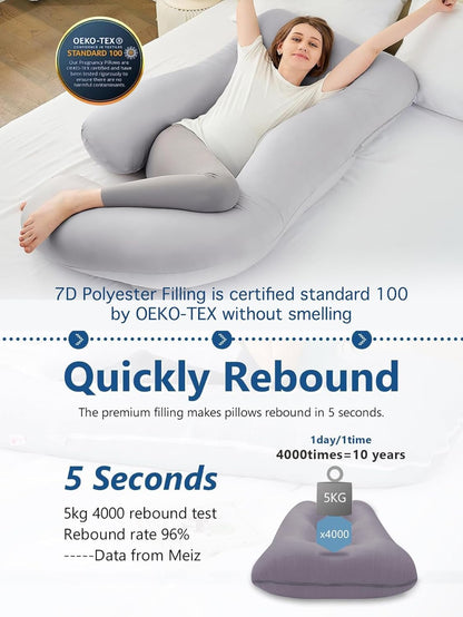 ZZZhen G-Shaped Pregnancy Pillow - 56 Inch Maternity Support with Grey Microfiber Cover for Comfort