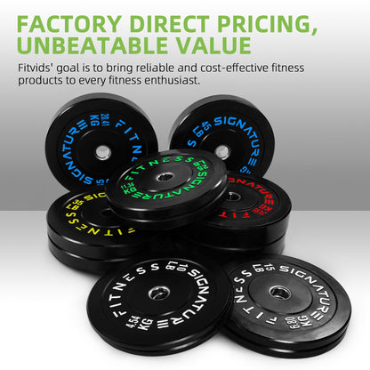 Fitvids 2" Olympic Bumper Weight Plates Set for Barbell – 370LB Set (10/15/25/35/45/55 Pair) – Colored