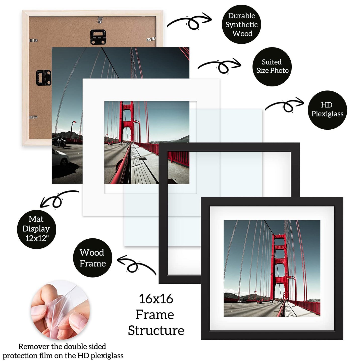 16x16 Picture Frame Diamond Painting Frames Poster Frames Made of Solid Wood,Display Pictures 12x12 with Mat or 16x16 without Mat for Photos, Paintings,Walls Decoration,Anniversary,Wedding,Christmas