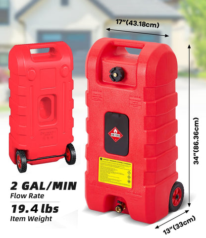 Garvee 15 gal Gas Can, Heavy-Duty Gas Tank and Fuel Caddy with Manual Fuel Transfer Pump, Portable Fuel Tank on Wheels with 10 ft Hose for Lawn Mowers, Cars, Boats, ATVs, Home and Farm Use, Red