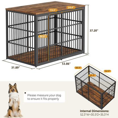 Lyromix 54" Dog Crate Furniture with Foldable Door, XXL Dog Crates for Large Dogs, Wooden Decorative Dog Cage Kennel Indoor End Table, Rustic Brown