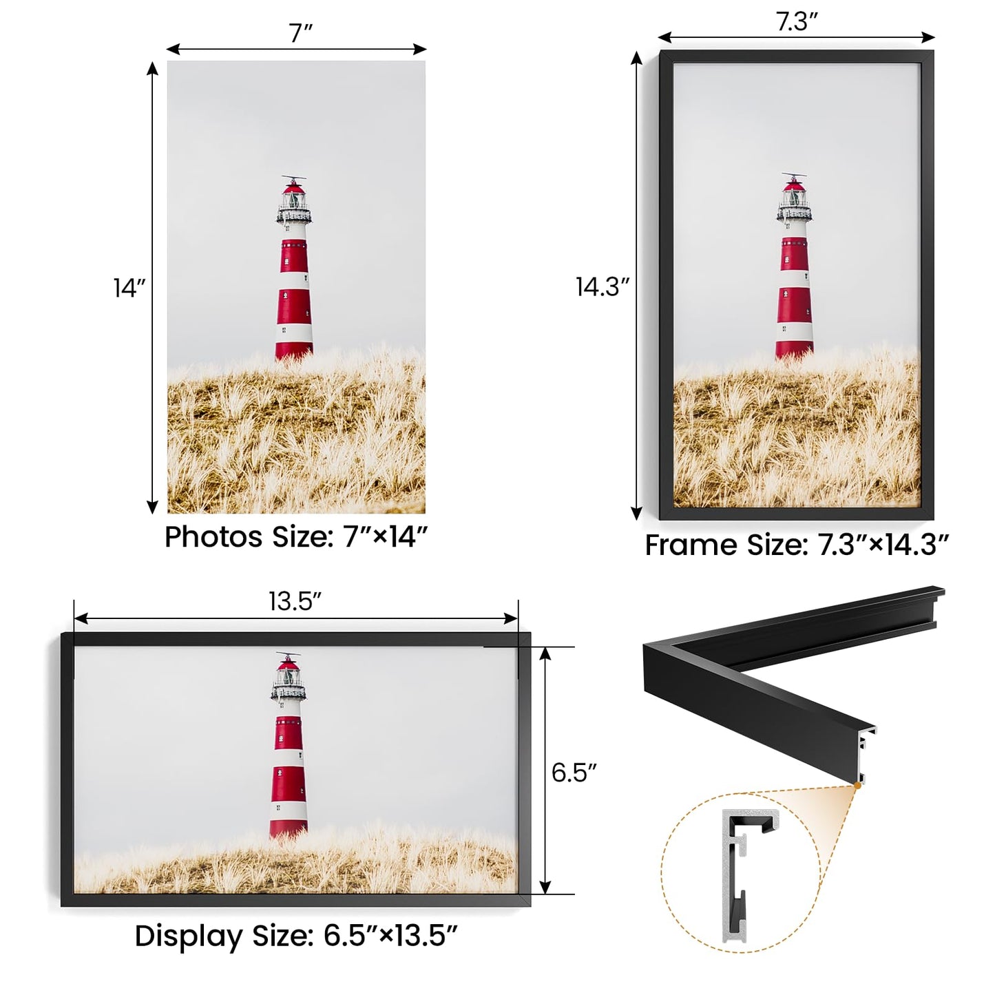 Natural Homi 7x14 Aluminum Metal Picture Frame,Tempered Glass Black Photo Frame 7x14 for Family Photo,Posters,Art,Document to Wall Mount Horizontally or Vertically