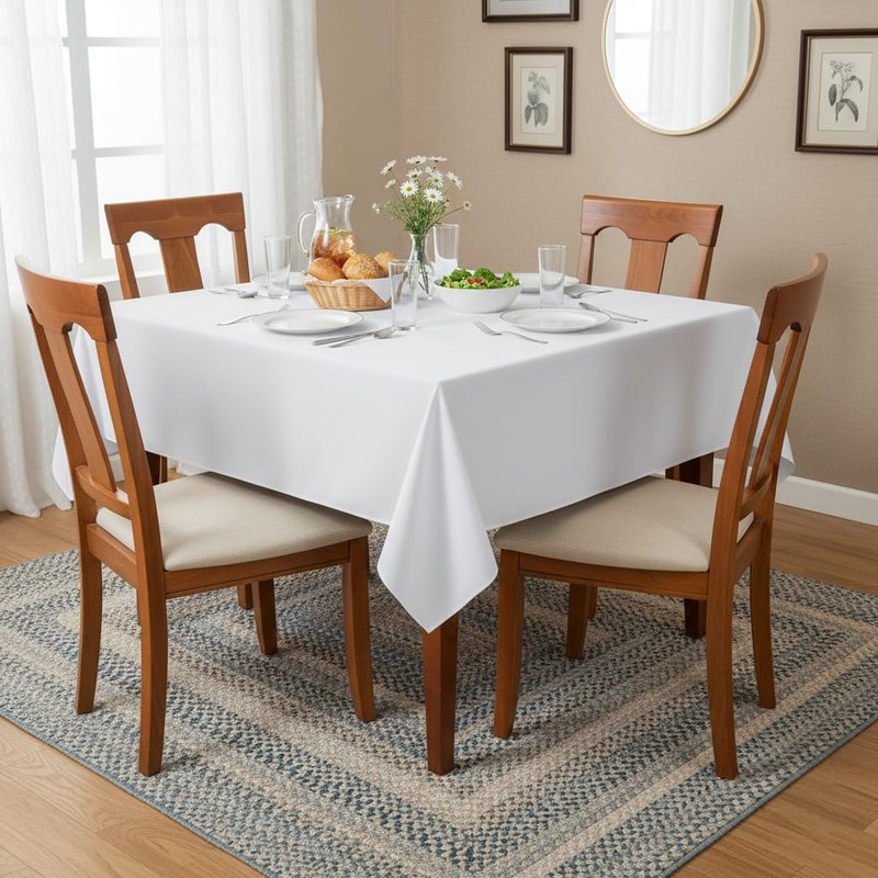 sancua White Square Tablecloths 54x54 Inch, 2 Pack - Fabric Table Cloth for Square or Round Tables, Washable Polyester Table Cover for Dinner, Holiday Party, Decorative Display Tables