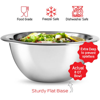 EATEX Stainless Steel Mixing Bowls with Measuring Cups & Spoons Set of 14 - Dishwasher Safe Nesting Mixing Bowl Set for Cooking, Baking & Meal Prep Non-Slip Premium Bowls