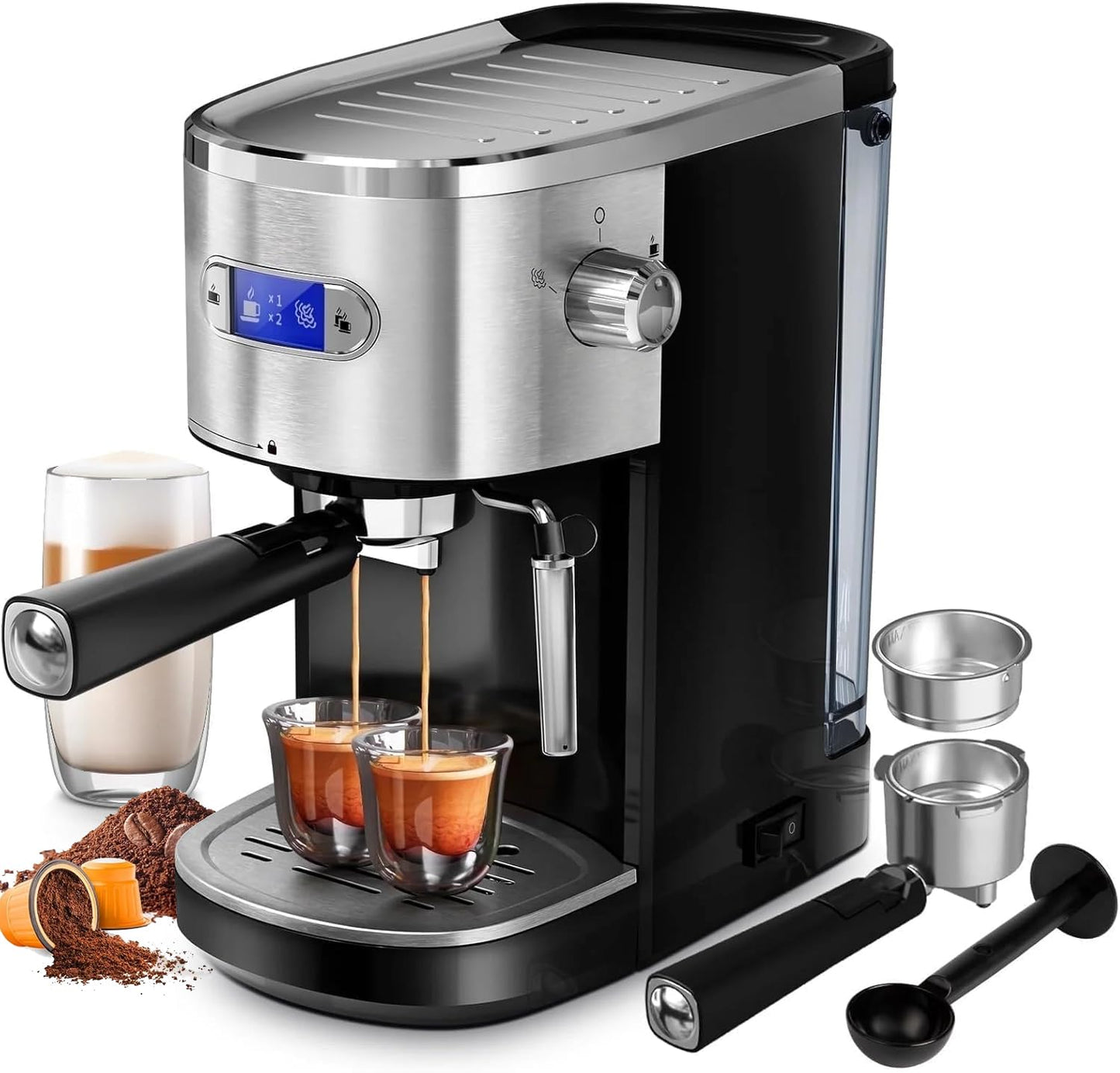 COWSAR Commercial Espresso Machine 20 Bar, Compact Espresso Maker with Milk Frother Steam Wand, Expresso Coffee Machines with 45 OZ Removable Water Tank for Cappuccino, Latte, Home