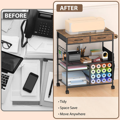 VEOSIR Craft Cart with Vinyl Roll Holder, Organizer & Storage Table for Cricut Machine with Drawer,Mobile Craft Organization and Storage Cart,Crafting Table Accessories Holder for Craft Room Brown