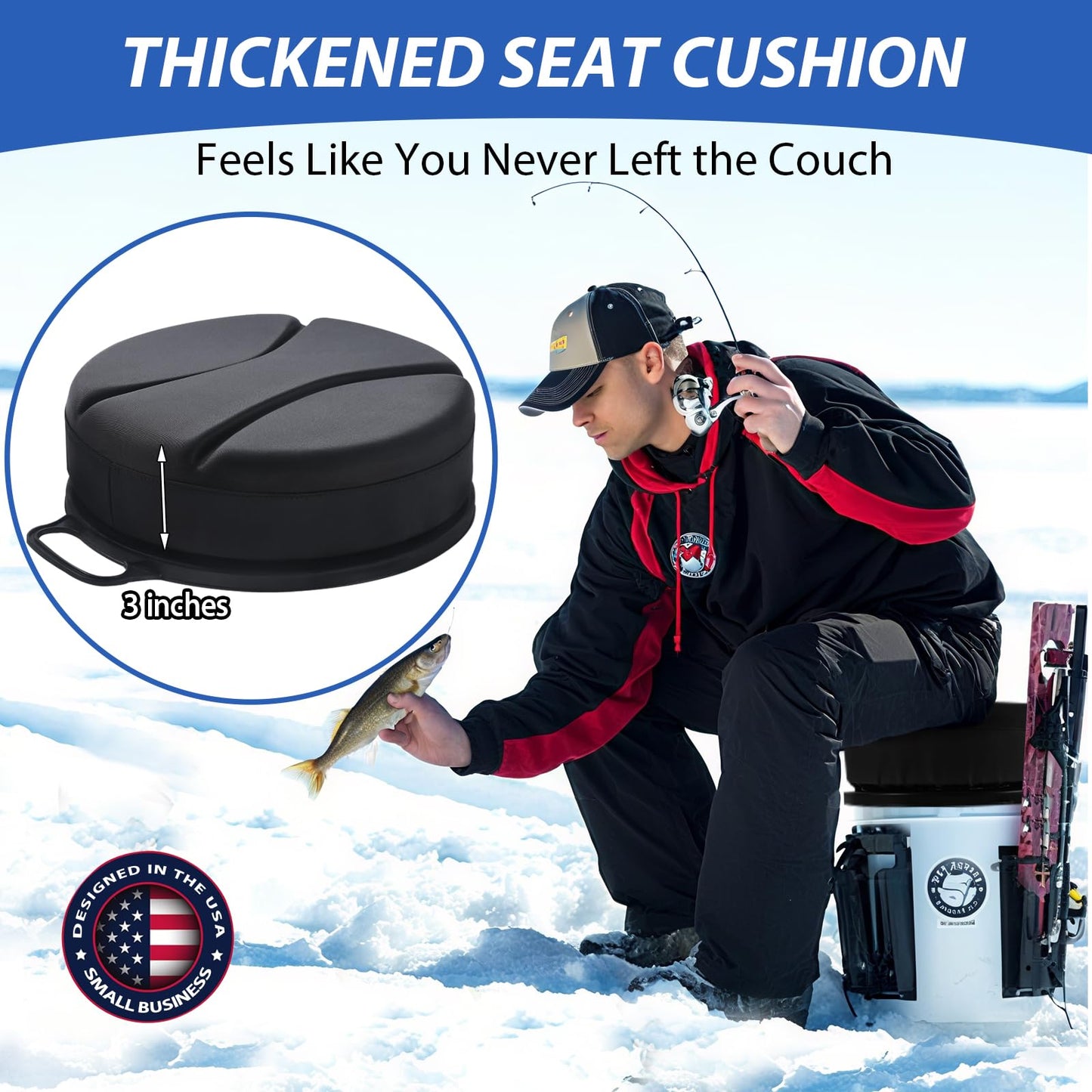 Presentastic 5 Gallon Bucket Seat with 3" Thick Seat Foam Cushion, 360°Swivel Bucket Lid Seat, Waterproof & Silent Bucket Seats for Ice Fishing, Baseball, Hunting and Camping