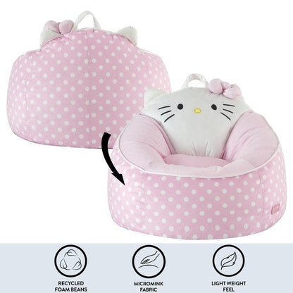 Sanrio Hello Kitty Bean Bag Chair for Kids,Figural Hillside Design by pod, Soft & Durable Fabric, 24x24x17, Comfy Seat for Bedrooms & Playrooms