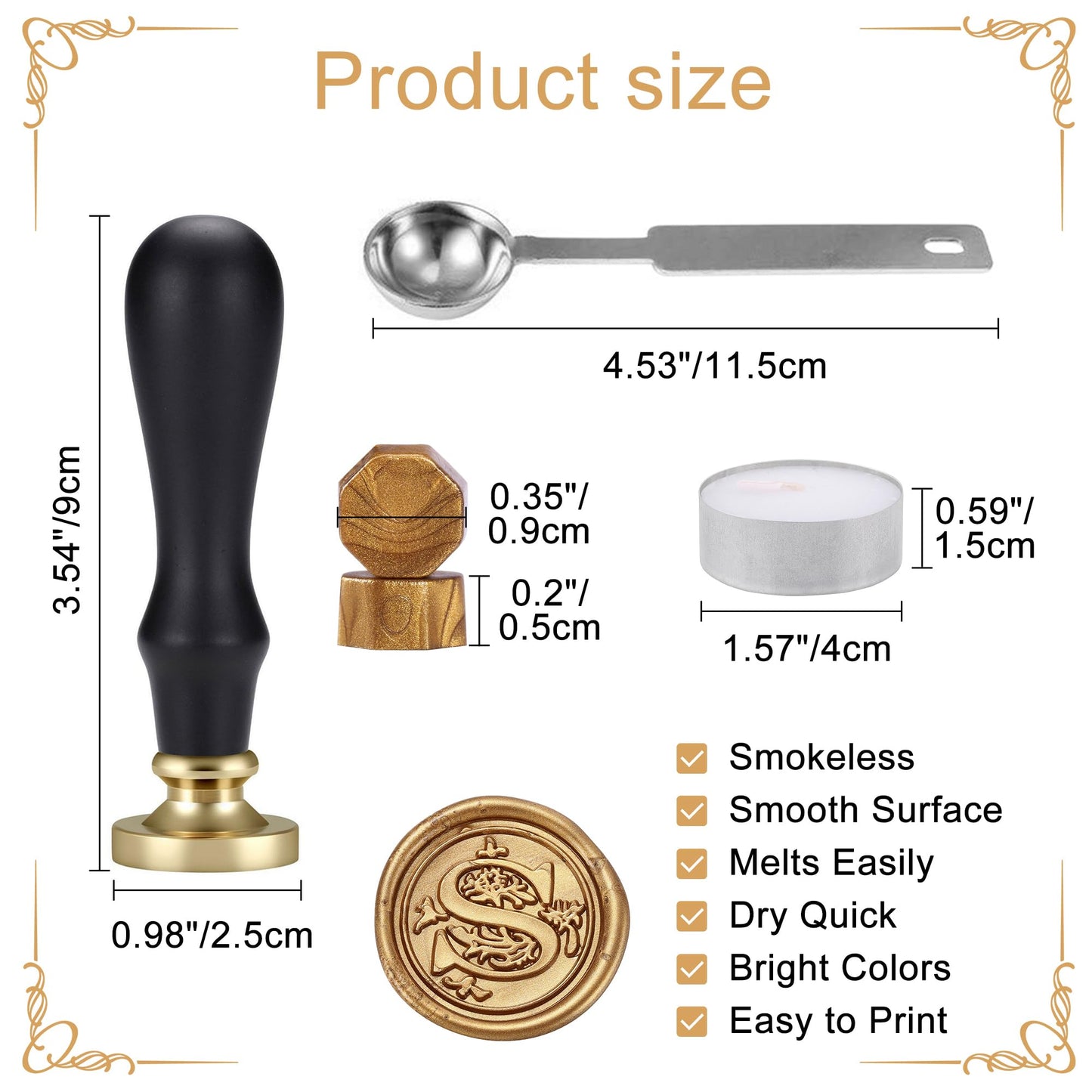Yoption Traditional Initial Alphabet Wax Seal Stamp with 120 Antique Gold Wax Seal Beads Kit for Wedding Engagement Party Invitation Envelope Christmas Gift Wrap - Letter S