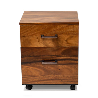2 Drawer Walnut Wood File Cabinet – Under Desk Filing Cabinet with Rolling Wheels – 21"x16"x15" Spacious Dual Compartments for Home Office Storage