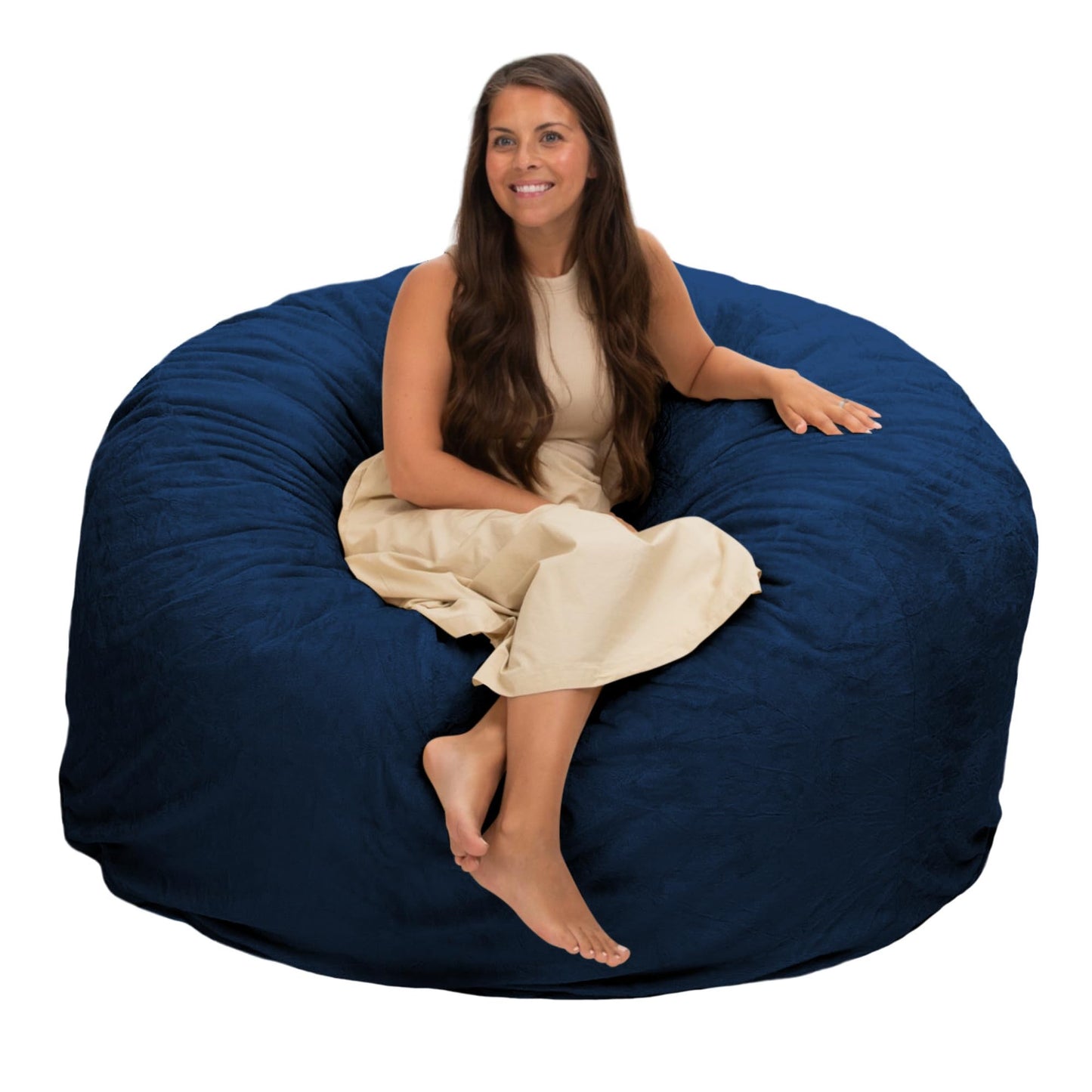 Ultimate Sack 5000 5-Foot Bean Bag Chair, Navy Fur Cover – Oversized Foam Lounger, Floor Seat, Small Sofa, or Couch Bed for Living Area, Gaming Room, or Reading Lounge