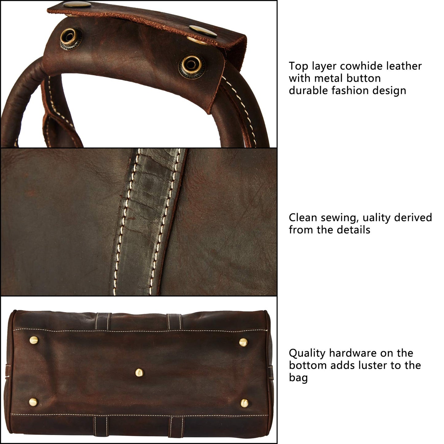 Grain Leather Duffel Bag Vintage Handmade Overnight Excursion Travel Weekend Business Trip Bag Gift for Men with Shoulder Strap