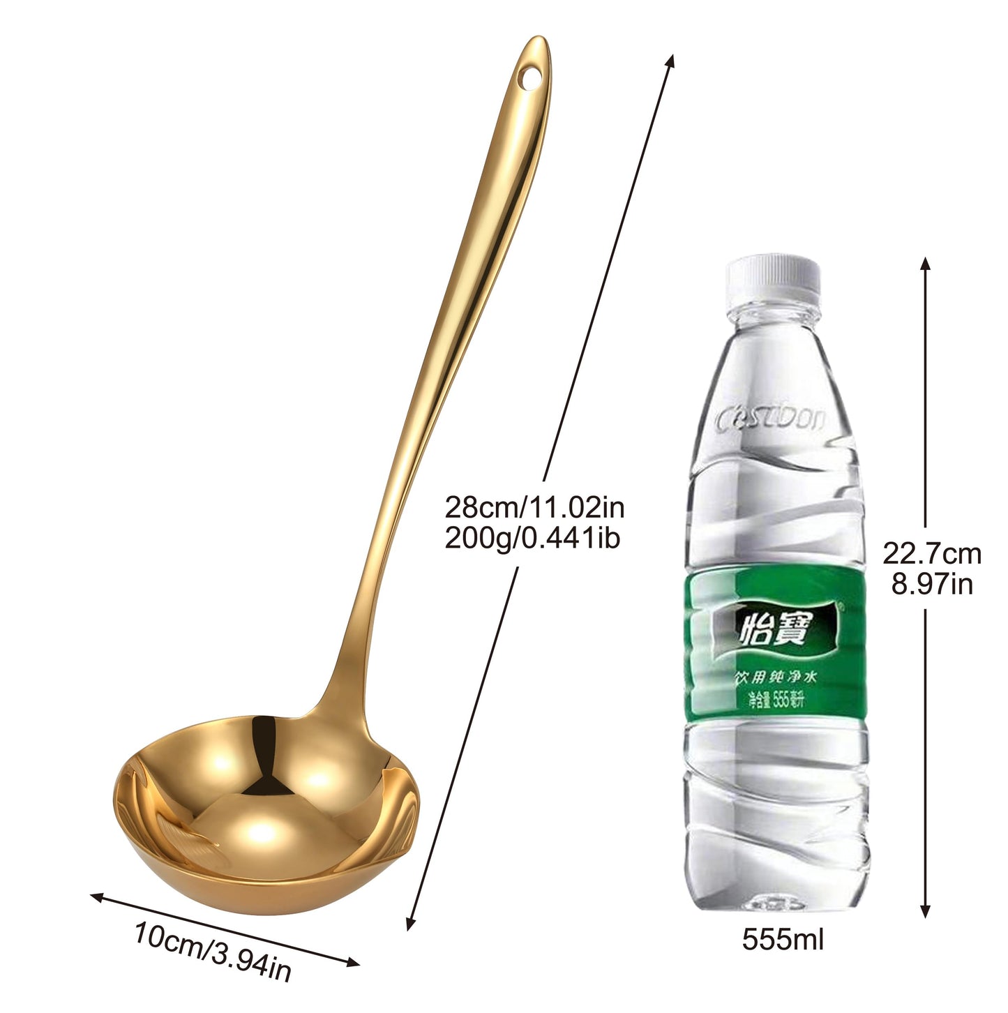 Mafier 4.Oz 18/10 Stainless Steel Kitchen Ladle Cooking Utensils with 11.8-Inch Handle,Heavy Duty Serving Large Soup Spoon,Dishwasher Safe(Gold)