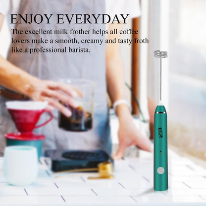 DELM Electric Milk Frother, Rechargeable Handheld Drink Mixer, Kitchen Aid, USB Rechargeable Bulletproof Frother (Green)