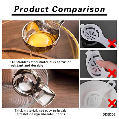 316L Stainless Steel Egg White Separator & Semi-Automatic Whisk Set - Hands-Free Clip Design, Corrosion-Resistant Kitchen Tools for Baking, Durable Egg Yolk Separator with Bowl Rest