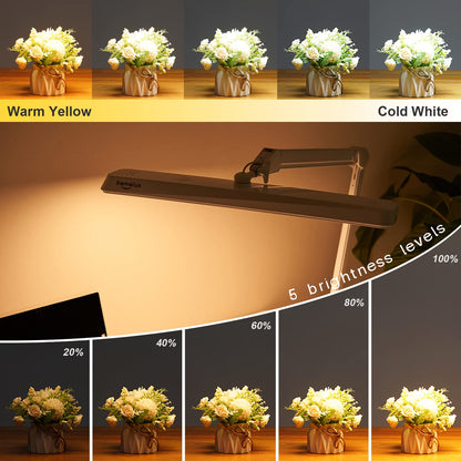 Bemelux LED Architect Desk Lamp with Clamp, Metal Swing Arm 2000 Lumens Dimming Office Table Lamp for Task Work Drafting Reading Desktop, 234 LEDs,24W, 5 Color Temperatures Workbench Lamp(White,24CCT)