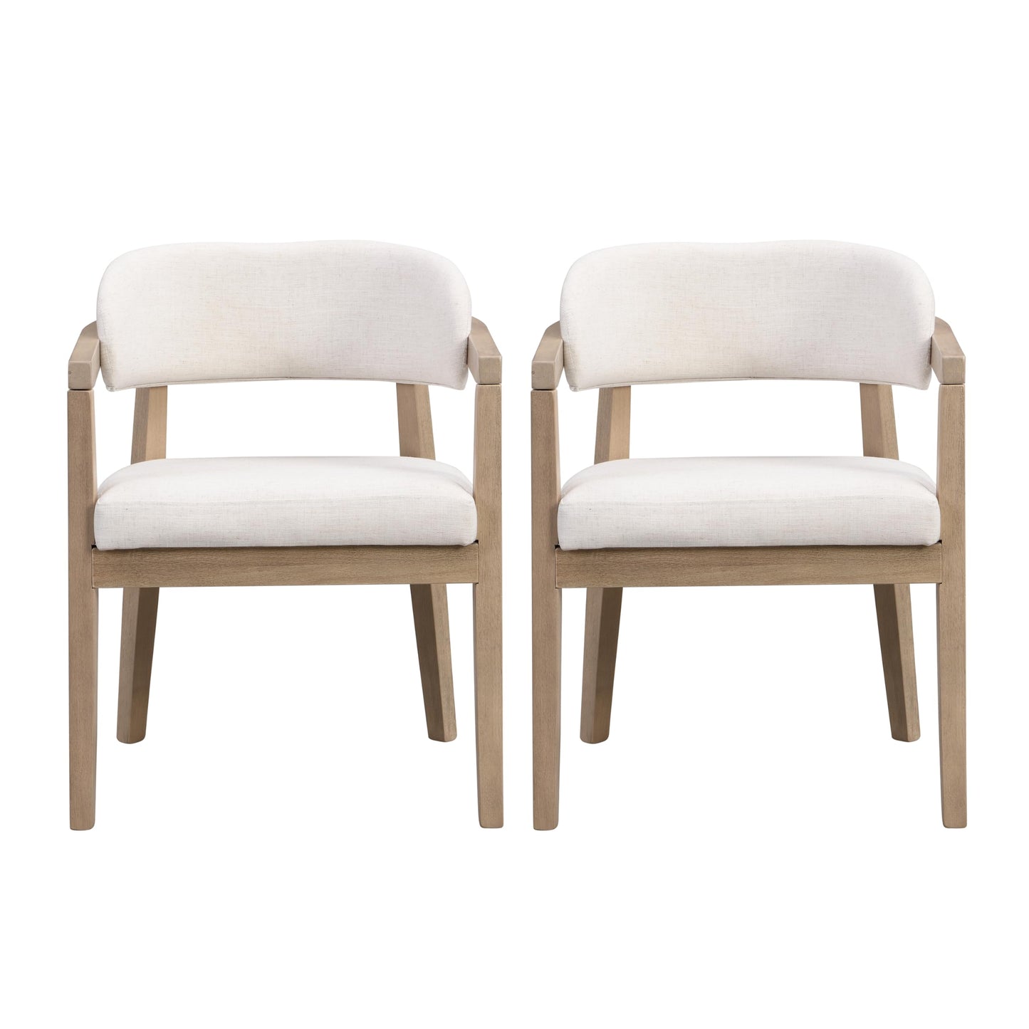 Christopher Knight Home Set of 2 Lanford Fabric Upholstered Dining Chairs, Curved Backrest Kitchen Side Chair, Soft Padded Seat&Back Cushion, Solid Wood Armchair, Ergonomic Extra Seat,Beige+Light Ash