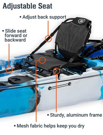 Upgraded Brooklyn 14.0 Tandem Pedal Kayak with Propeller Drive by BKC, 2-Person Sit-On-Top Fishing Kayak, Hand Rudder, Rod Holders, Large Storage, Stable 14ft Hull (Blue Typhoon)