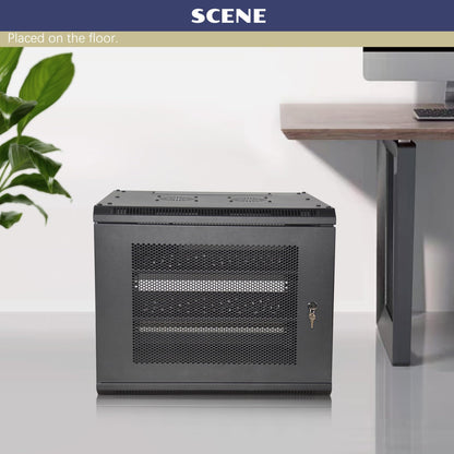 OCEANHUG 12U Wall Mount Server Cabinet with A Lockable Front Vented Door, Cooling Fans, Removable Side Panels - 60cm Depth, 19" Network Rack Including 2 PCS Full-Size Rack Shelves for IT Equipment