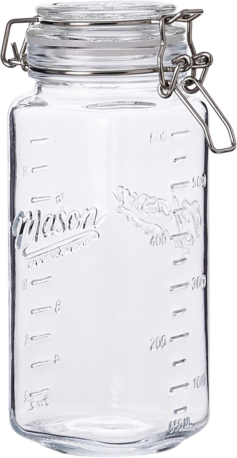 Mason Craft & More Airtight Kitchen Food Storage Clear Glass Clamp Jars, 22 Ounce Mini Clamp Jar