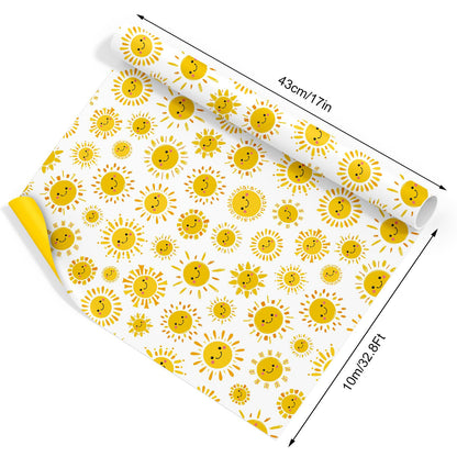 JarThenaAMCS Sun Smile Baby Shower Wrapping Paper -Mini Roll- 17In x 32.8Ft First Trip Around The Sun Gift Wrap Paper Yellow Double Printed Sunshine Craft Paper for Summer Birthday Party Packing