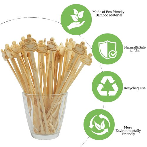 Coffee Stirrers -60 Pack Disposable Bamboo Coffee Stir Sticks 7Inch Beverage Mixer Coffee Cup Shape Ends Eco-Friendly Biodegradable Cafés Stirring Sticks for Coffee Cocktails Milk & Hot Drinks Tea