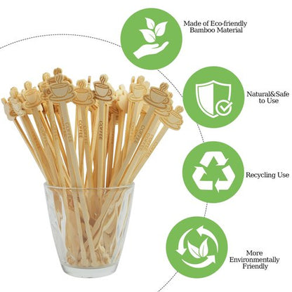 Coffee Stirrers -60 Pack Disposable Bamboo Coffee Stir Sticks 7Inch Beverage Mixer Coffee Cup Shape Ends Eco-Friendly Biodegradable Cafés Stirring Sticks for Coffee Cocktails Milk & Hot Drinks Tea