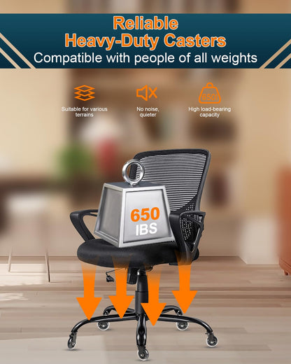 RidRed Office Chair Wheels - Heavy-Duty 3 Inch Rubber Casters | Universal Fit, Noise-Free, Fits Most Chairs