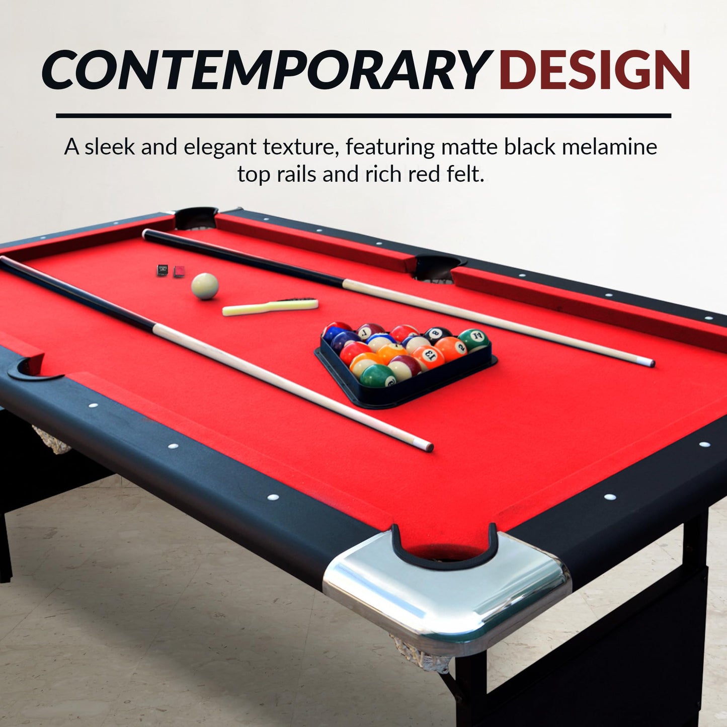 Hathaway Fairmont 6 Foot Folding Pool Table – Includes Full Set of Billiard Balls, Cues, Chalk, Triangle, and Carrying Bag – Portable Billiard Table with Red Felt, Black Finish