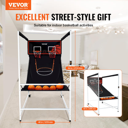VEVOR Arcade Cage Basketball Game, 2 Player Home Dual Sport with 5 Balls, 8 Game Modes, Electronic Scoreboard, and Inflation Pump, Indoor Basketball Game for Kids, Youth Adults