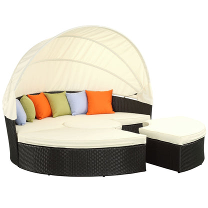 Modway Quest Wicker Rattan Outdoor Patio Canopy Sectional Daybed in Espresso White